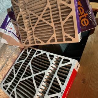 Dirty old filter, clean new filter