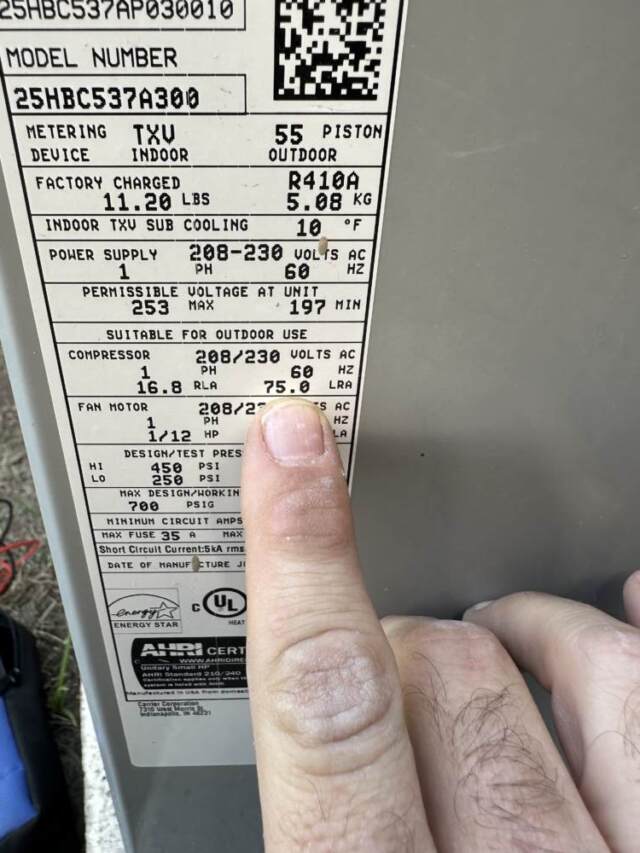 Maximum Compressor Amp Rating (LRA)
