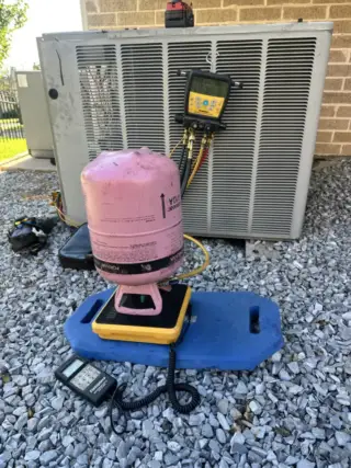 Recharged with fresh refrigerant.